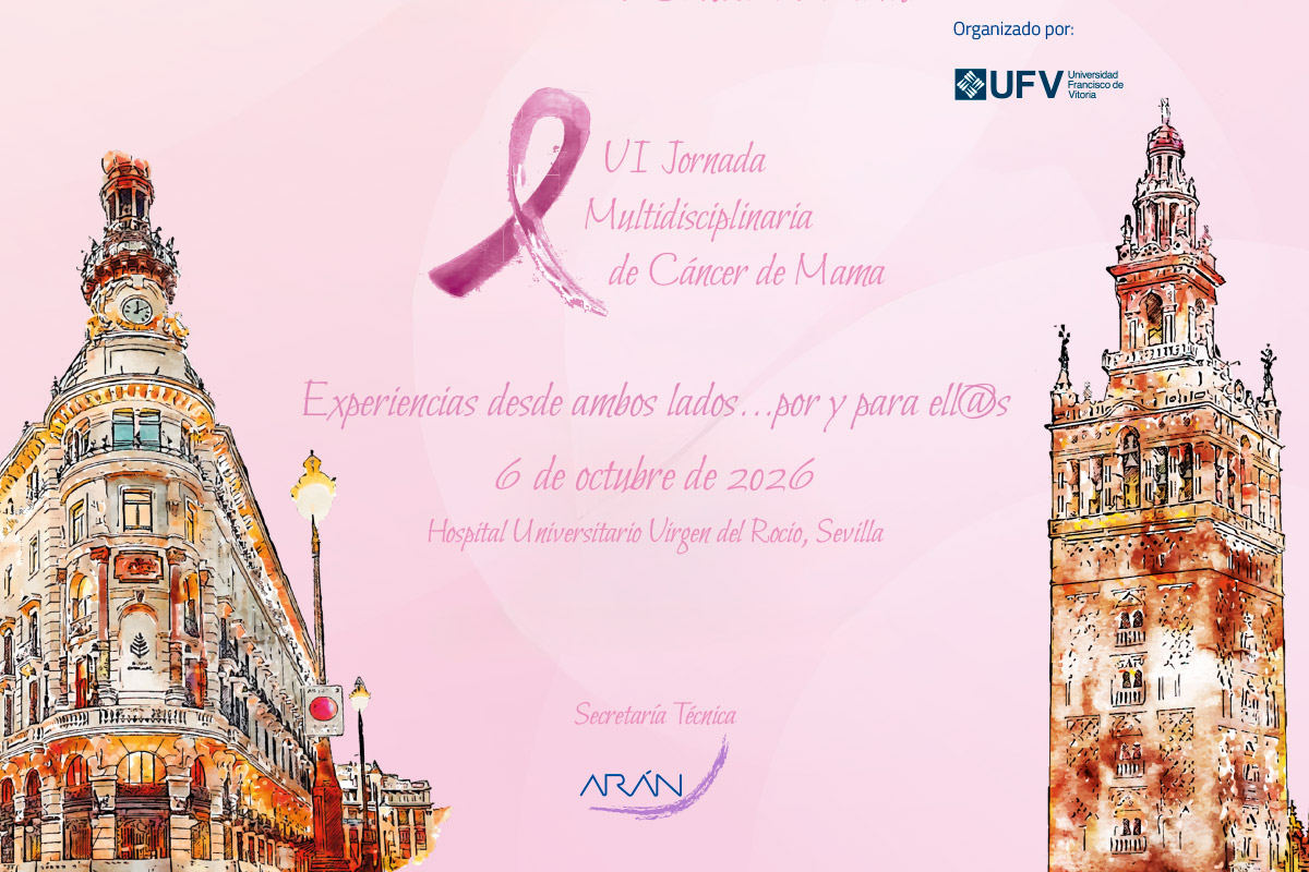 Banner principal de la VI Jornada Multidisciplinaria en Cáncer de Mama 2026